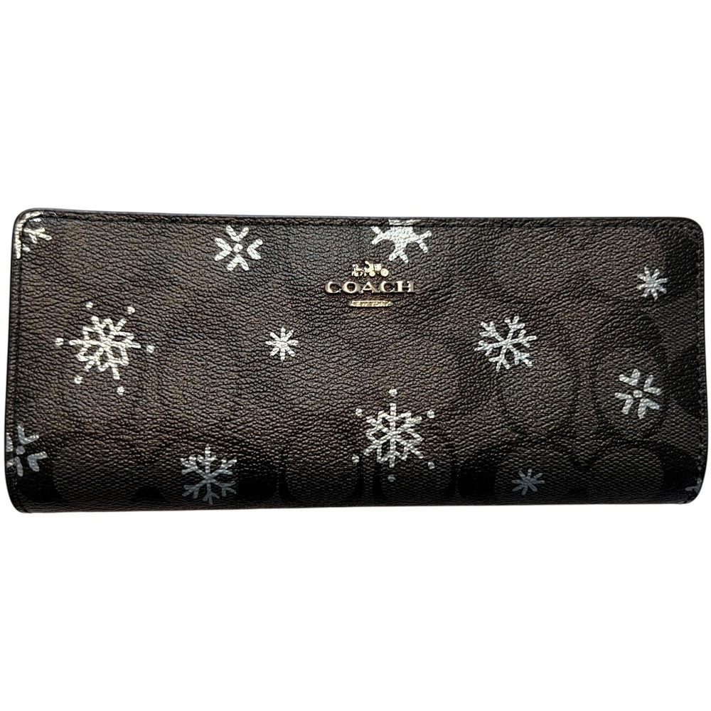 Coach Signature Snowflake Print Long Wallet Black Holiday Limited Edition